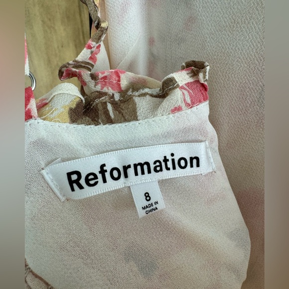 Reformation Floral Dress Pink White Yellow Green Side Slit Spaghetti Straps - Picture 7 of 8